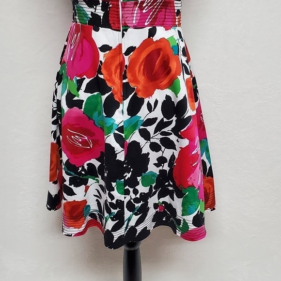 B. Smart Abstract Watercolor Floral Sweetheart V-neck Pin-up A-line Mini Dress - Picture 13 of 14